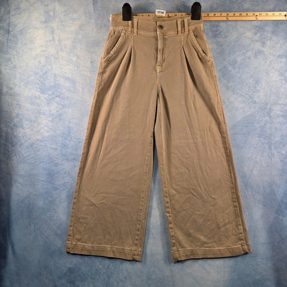 American Eagle Khaki Wide Leg Pleated Pants Womens Size 2 Tan Stretch Trousers